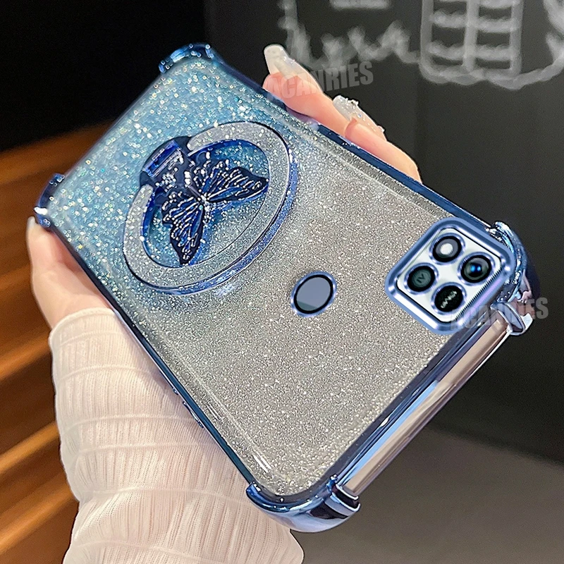 Glitter Butterfly Holder Plating Silicone Shockproof Phone Case