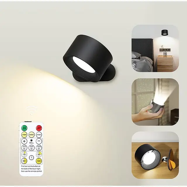 Rotating Wall Lamp Remote Control Touch Magnetic 360 Degree Color Changing  Bedroom Bedside Lamps Non-punching USB Charging - AliExpress