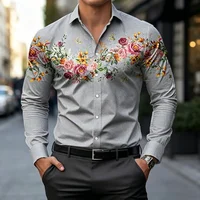 Chemises pour hommes à motif floral papillon de style romantique européen, coupe ajustée de luxe, manches longues, pour le bureau ou les occasions formelles 6