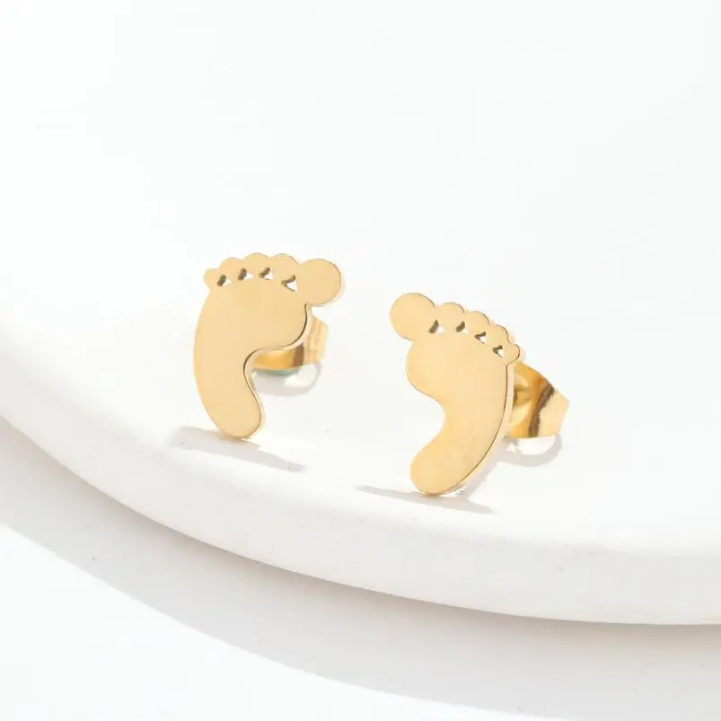 Shuangshuo Staubkess Stahl-Ohrstecker, Cartoon, klassisch, klein, niedlich, einfache kleine Füße, Fuß-Ohrringe für Frauen, Freundin, Geschenk – Detail 7