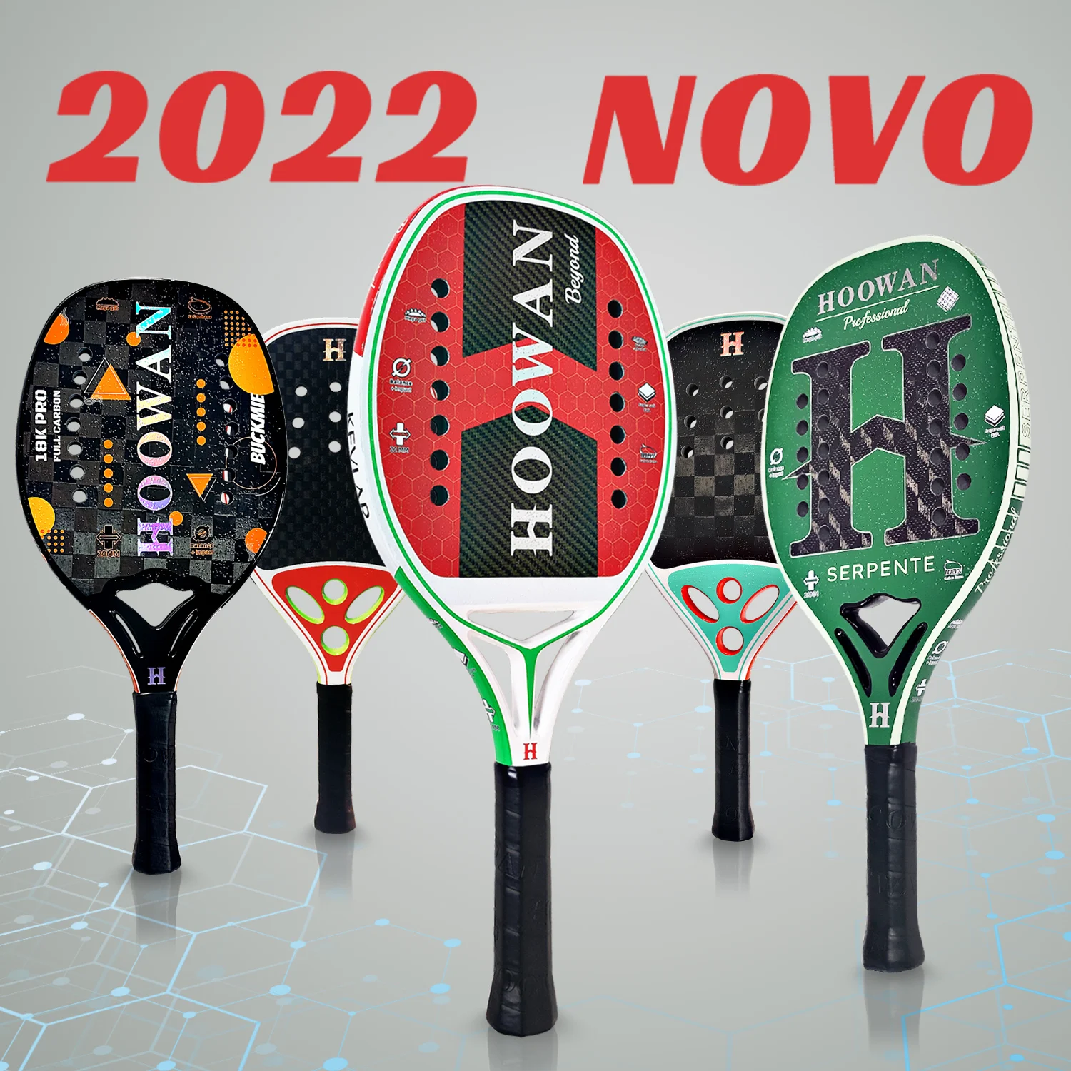 HOOWAN Beach Tennis Racket Professional Carbon Fiber Surface Soft Black EVA Core