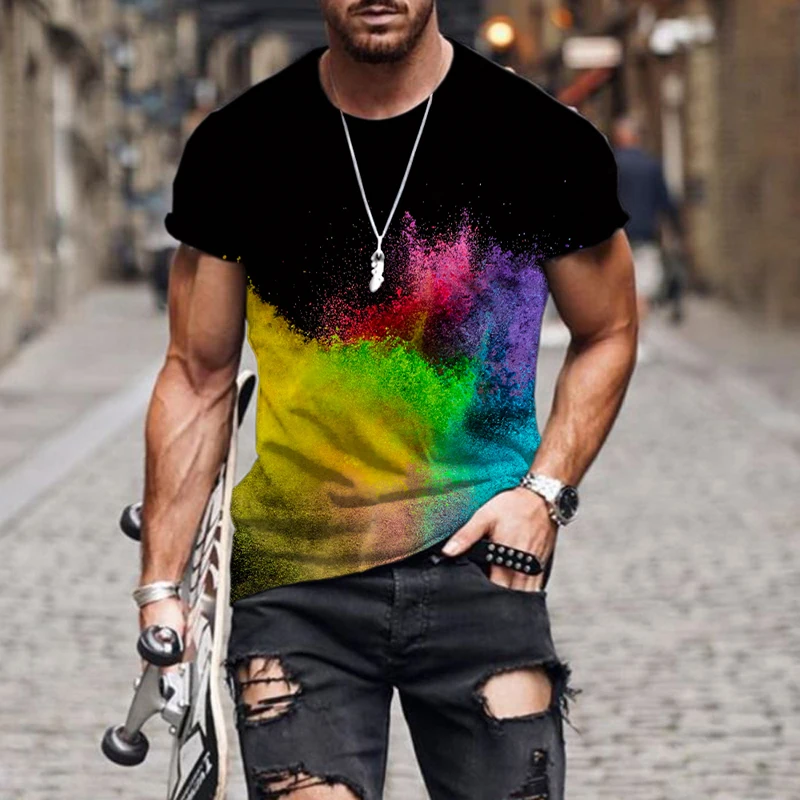

Men's T-shirt Style Speckled Tie Dye Pattern Hip Hop Fashion Tees Harajuku Clothes O-Neck Oversized Male 3D Print Cool Loose