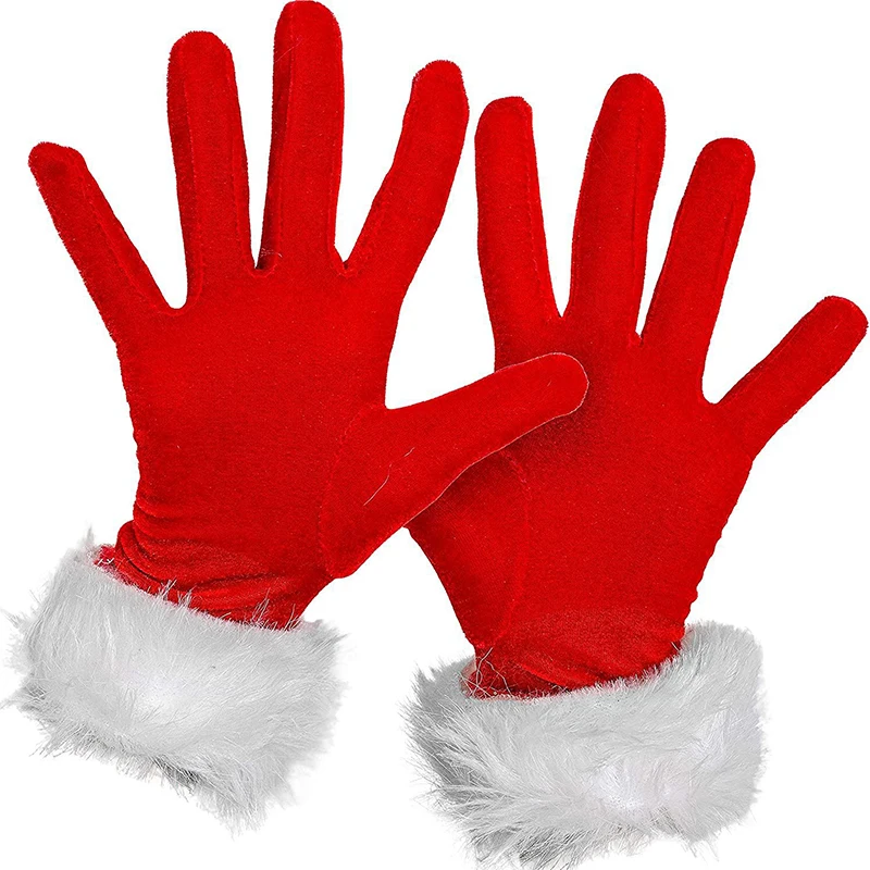 Christmas Skeleteen Red Fur Costume Gloves - Velvet Lightweight Skin-friendly Fit General Peopel Comfortable | Аксессуары для
