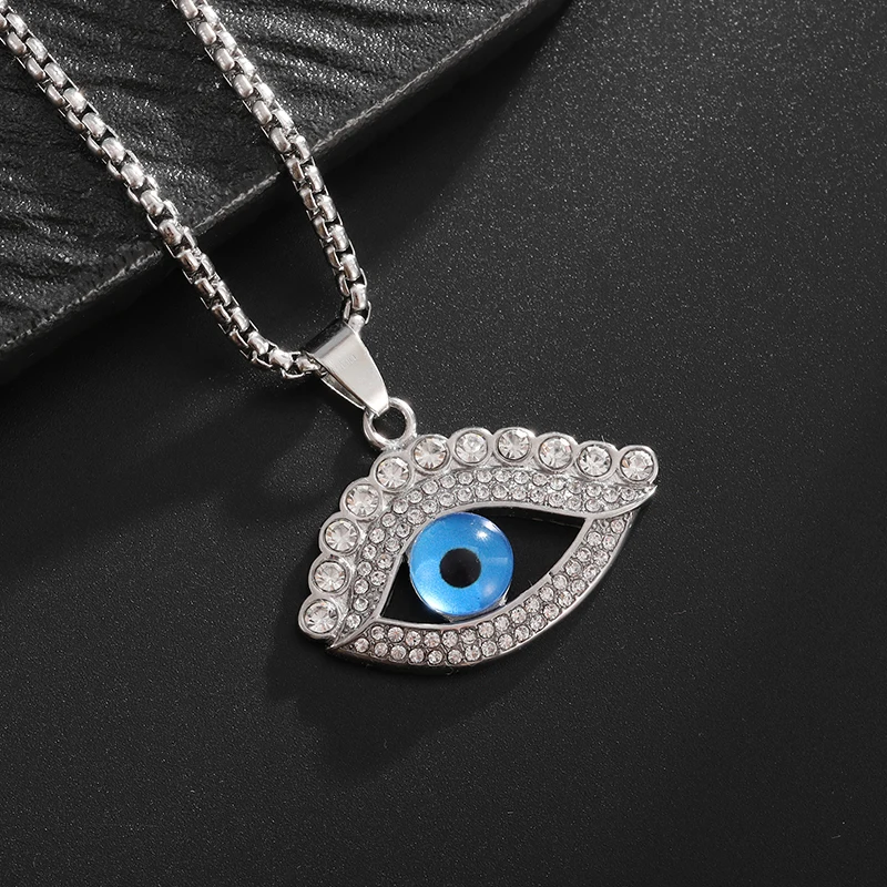

Exquisite Blue Pendant God's Eye Ice Crystal Sparkling Rhinestone Amulet Necklace Men's Women's Jewelry Accessories Gift