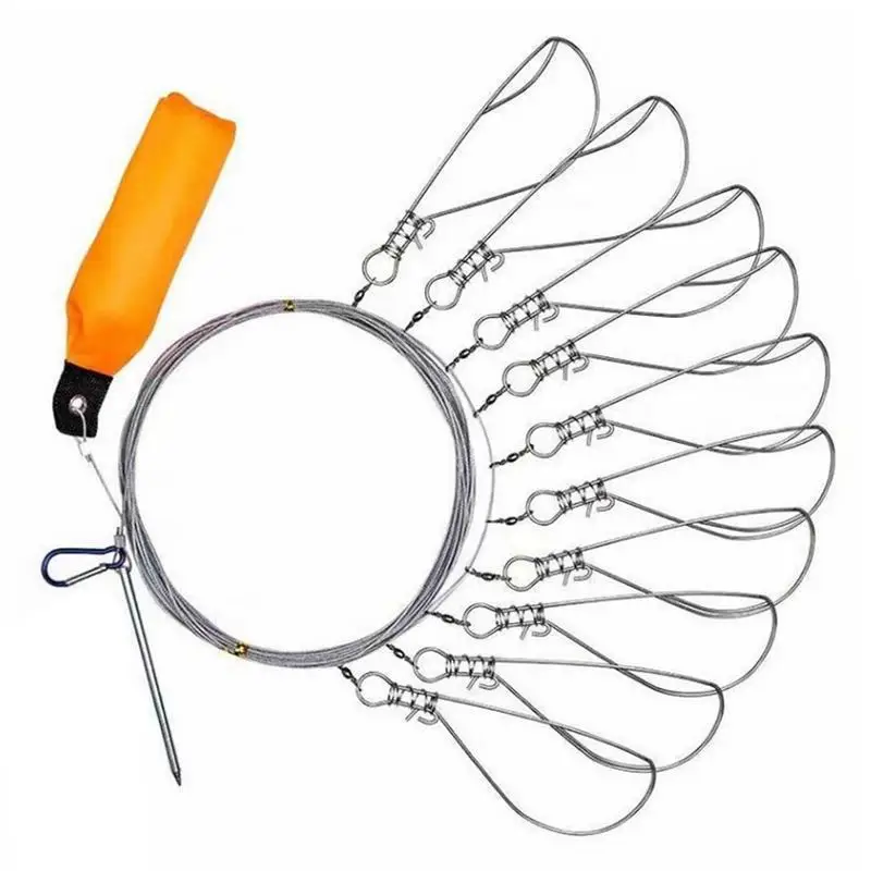 

Замки для рыбной проволоки, 10 крючков, рыболовный держатель, набор замка с 10-метровым стальным тросом, рыболовный замок из нержавеющей стали для пресноводной рыбы