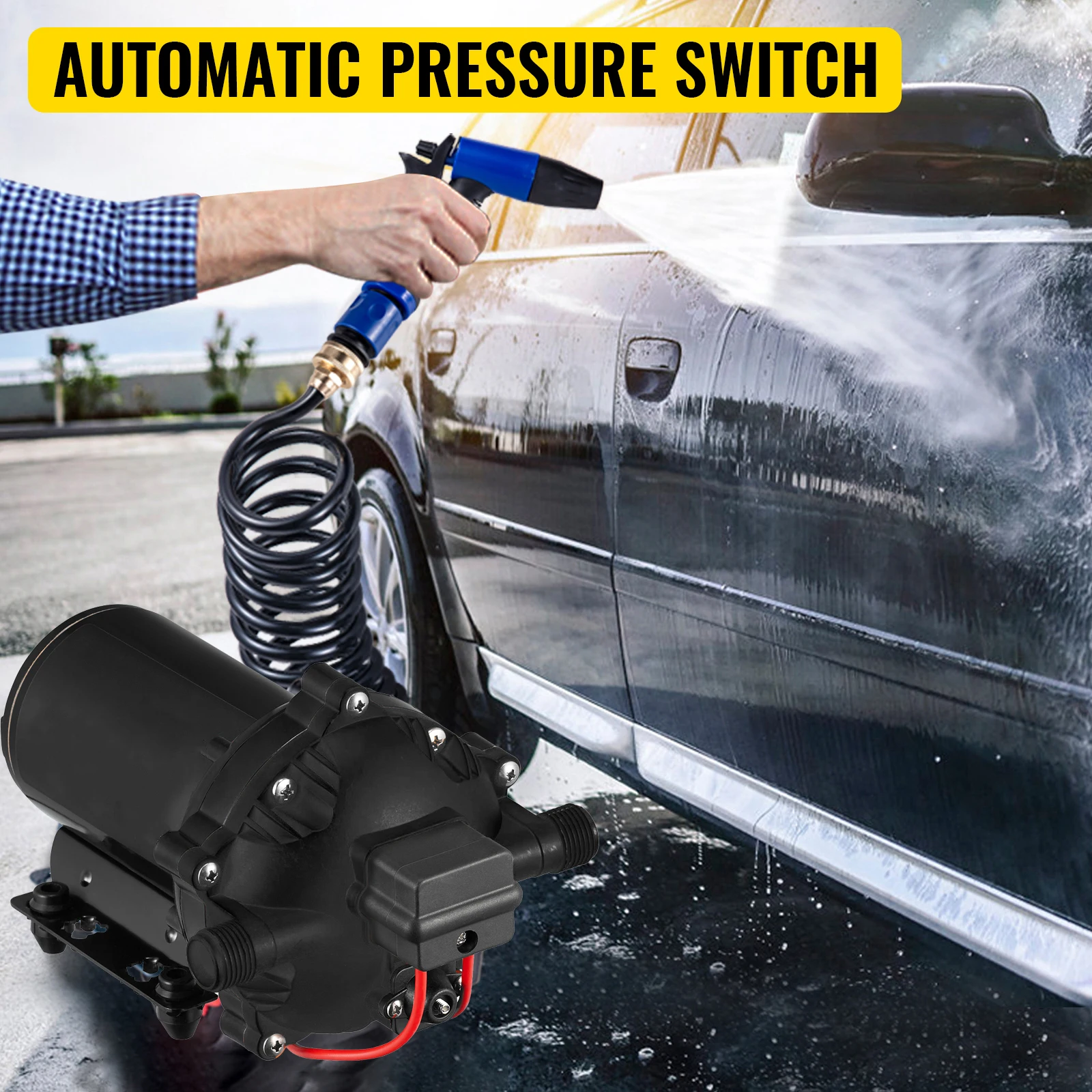 SucceBuy 5.5 GPM Washdown Pump Deck Wash Pump Kit 12V 70PSI Boat Marine Yacht RV Water Pump 25Ft Hose Automatic Diaphragm