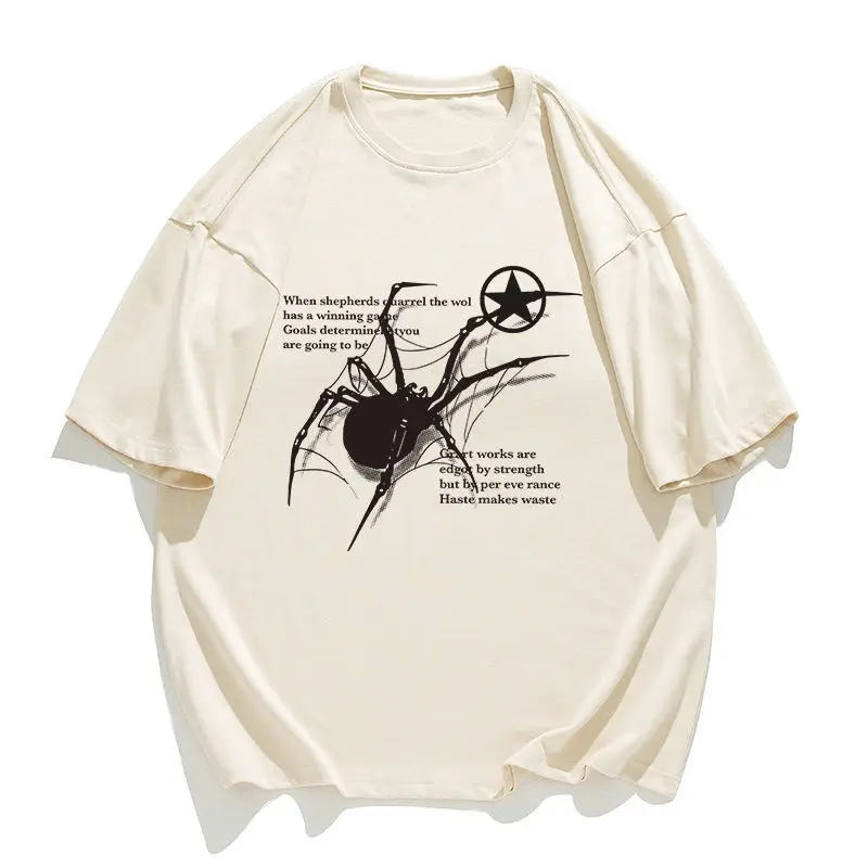 

Retro Street Spider printed 100% cotton short sleevet-shirt men's summer loose fashion couple top