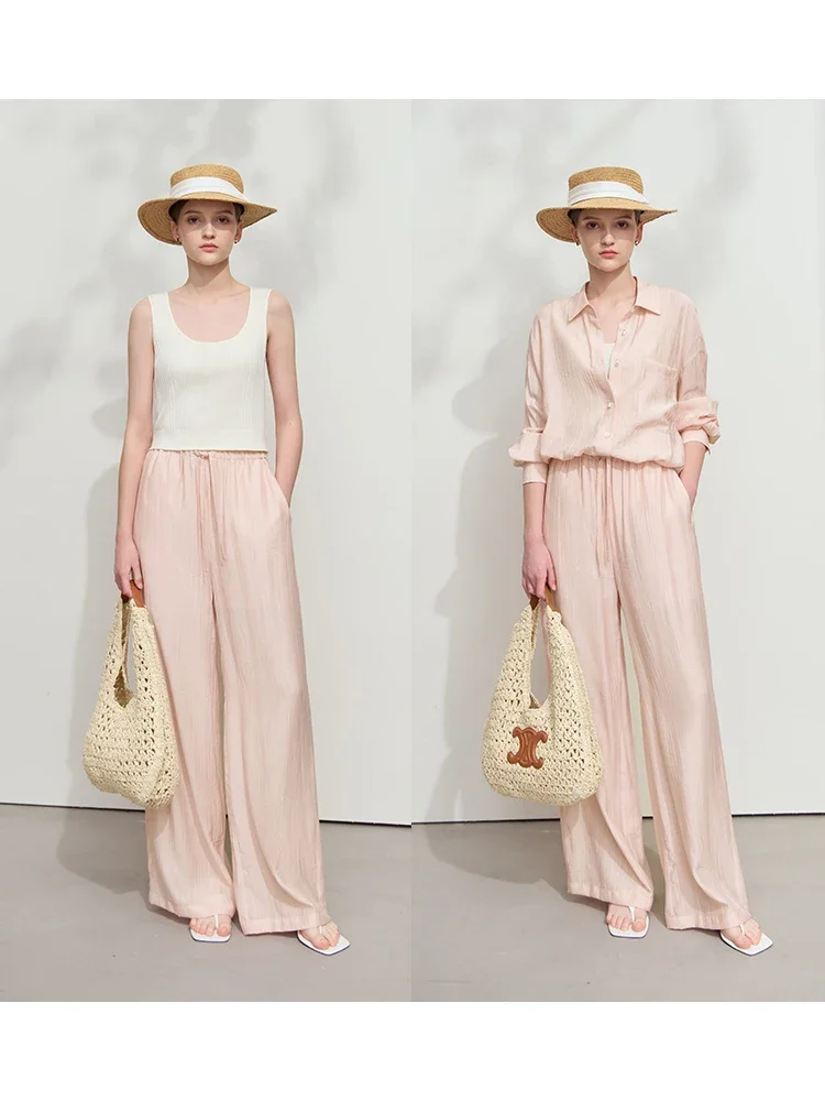 AMII Minimalism Shirt Pants For Women 2025 Spring New Casual Basic Single Breasted Shirt Straight Long Wide Leg Pants 12511048 3