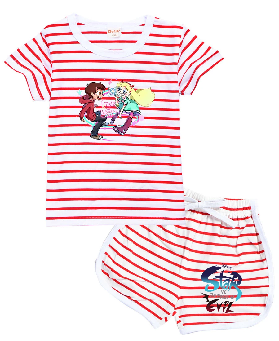 

Одежда из мультфильма "звёзд против силы зла", летняя одежда для маленьких мальчиков, футболка + шорты, комплекты повседневной одежды для маленьких девочек