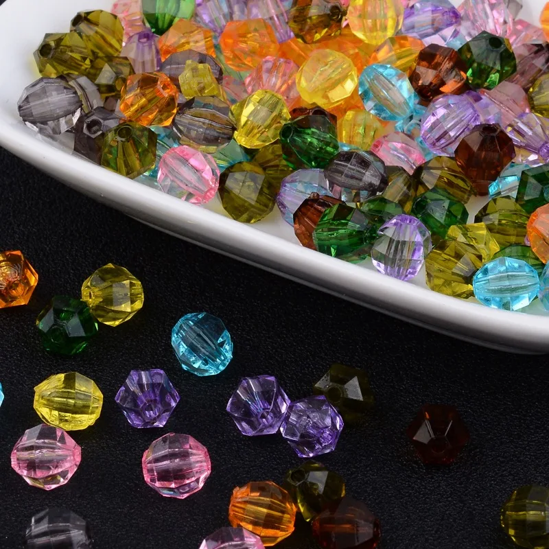 

500g Transparent Acrylic Beads Faceted Round Mixed Color about 8mm long 8.5mm wide 7mm thick hole: 1.5mm about 1650pcs/500g