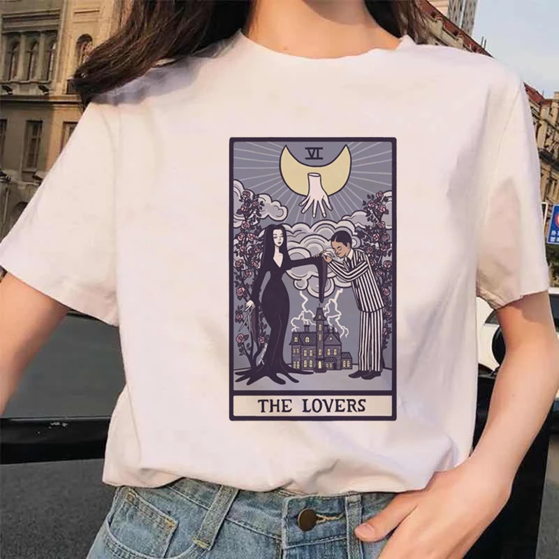 

Women Tarot The Lovers Print Tshirt 90S Tshirt Trend Cartoon Summer Fashion Print Short Sleeve Clothes Tops Tees Tshirt T-Shirt