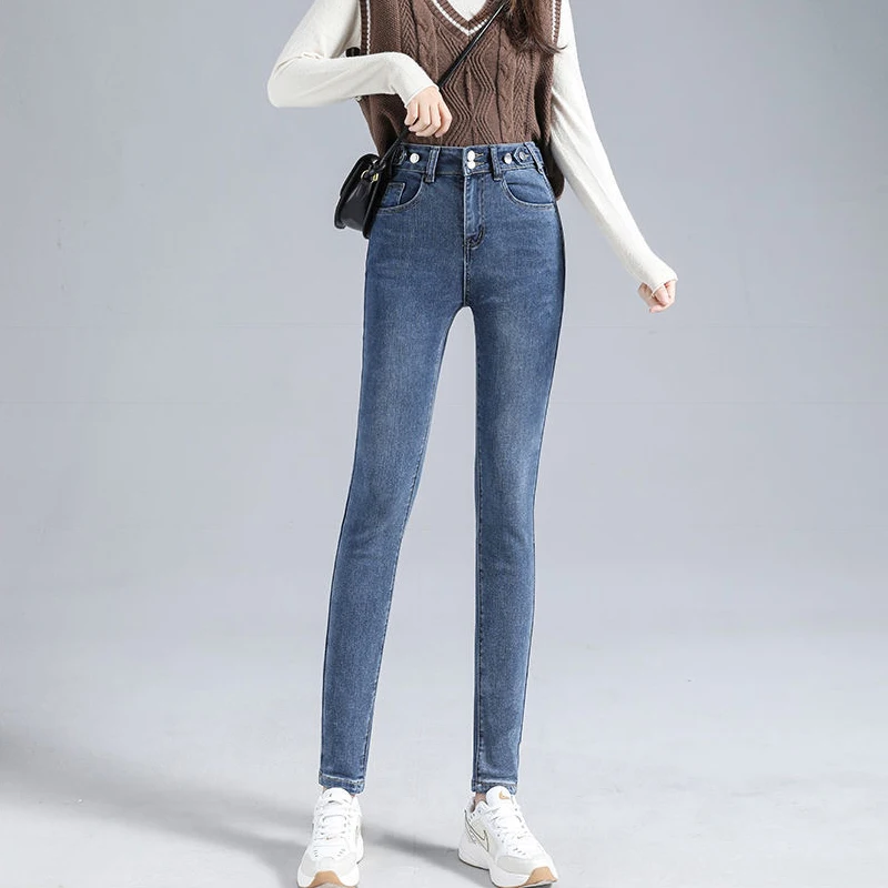 New Casual Jeans Women's Stretch High Wasit Skinny Slim Pencil Pants Korean Fashion Elegant Retro Simple Denim Trousers Female cargo jeans