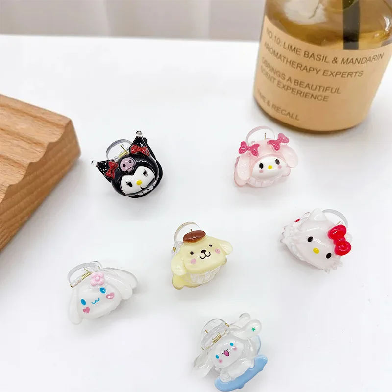 

Kawaii Sanrio My Melody Hello Kitty Kuromi Cute Cartoon Girl Transparent Hair Clip Mini Round Broken Hair Clip Hair Accessories