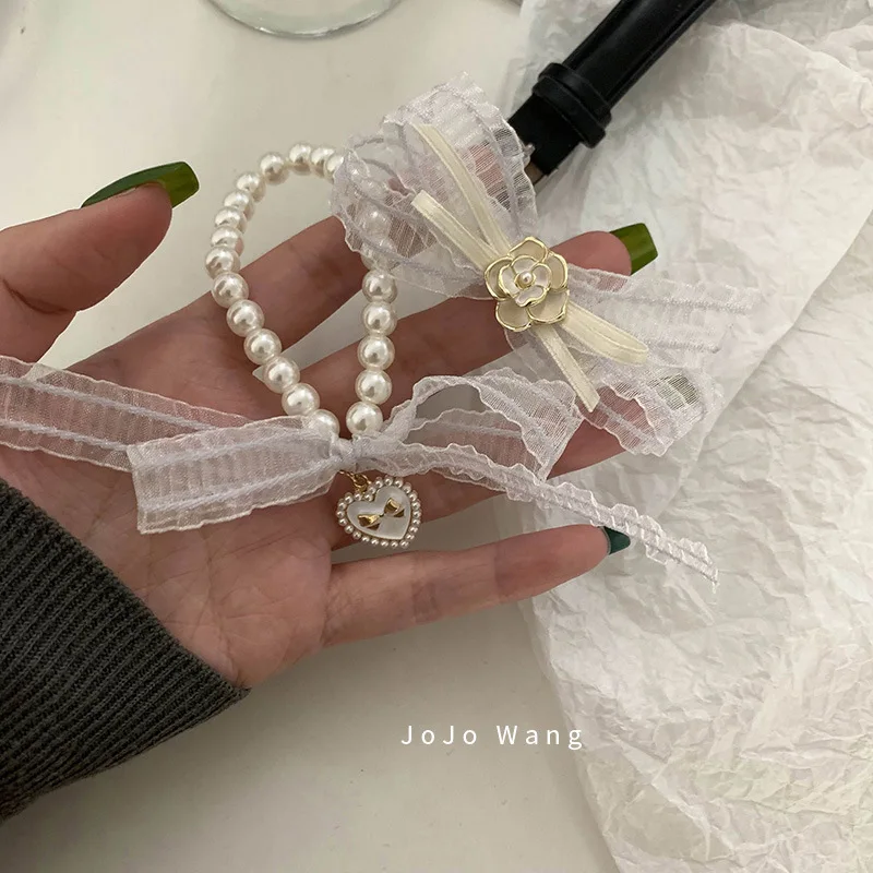 Fashion Lolita Lace Classic Style Pearl Hair Band Advanced Head Rope Temperament Hair Rope Gentle Elegant Graceful Rubber Band