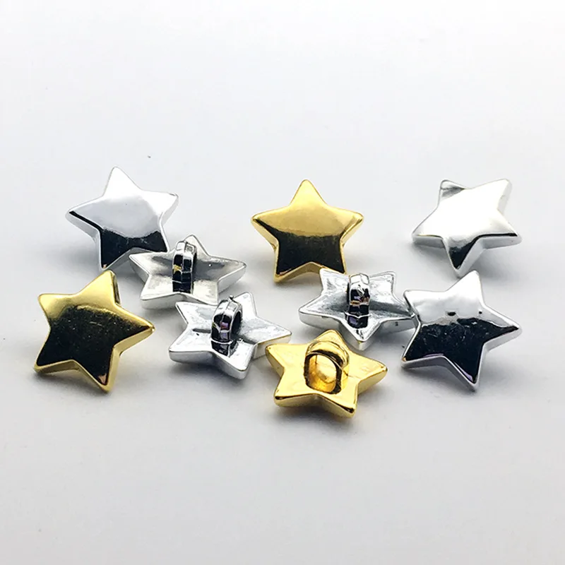 50pcs 12.5mm Acrylic Shiny Metallic Star Shank Buttons Sewing DIY Garment Accessories Silver/Gold 2