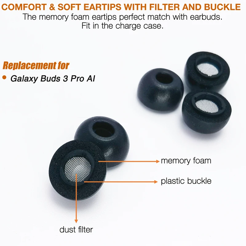Memory Foam Eartips Replacement for Samsung Galaxy Buds 3 Pro AI Earbuds Earpad Ear Tips