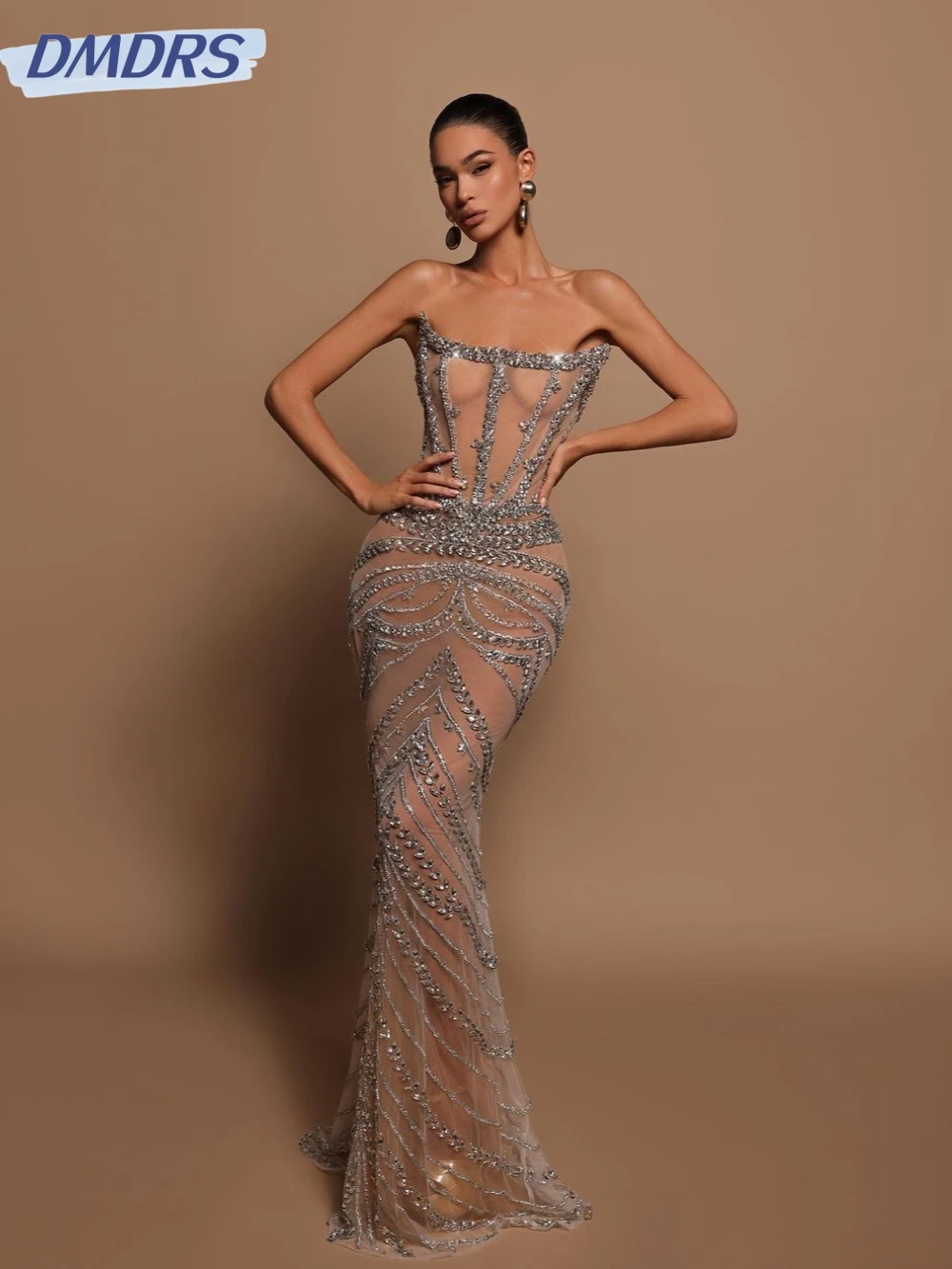 Sheath sexy white dress with diamond evening Dress