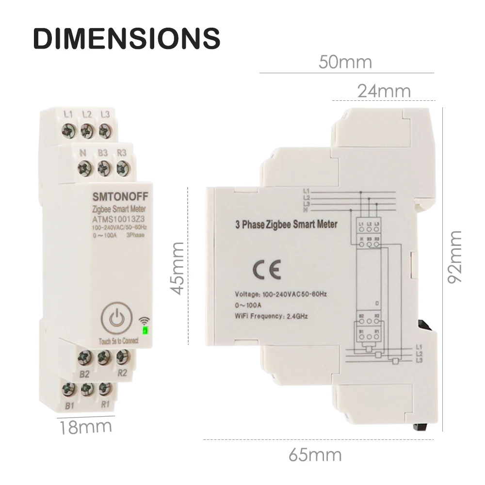 Zigbee Tuya Threee phase 100A Smart Energy Power Monitor with external Current