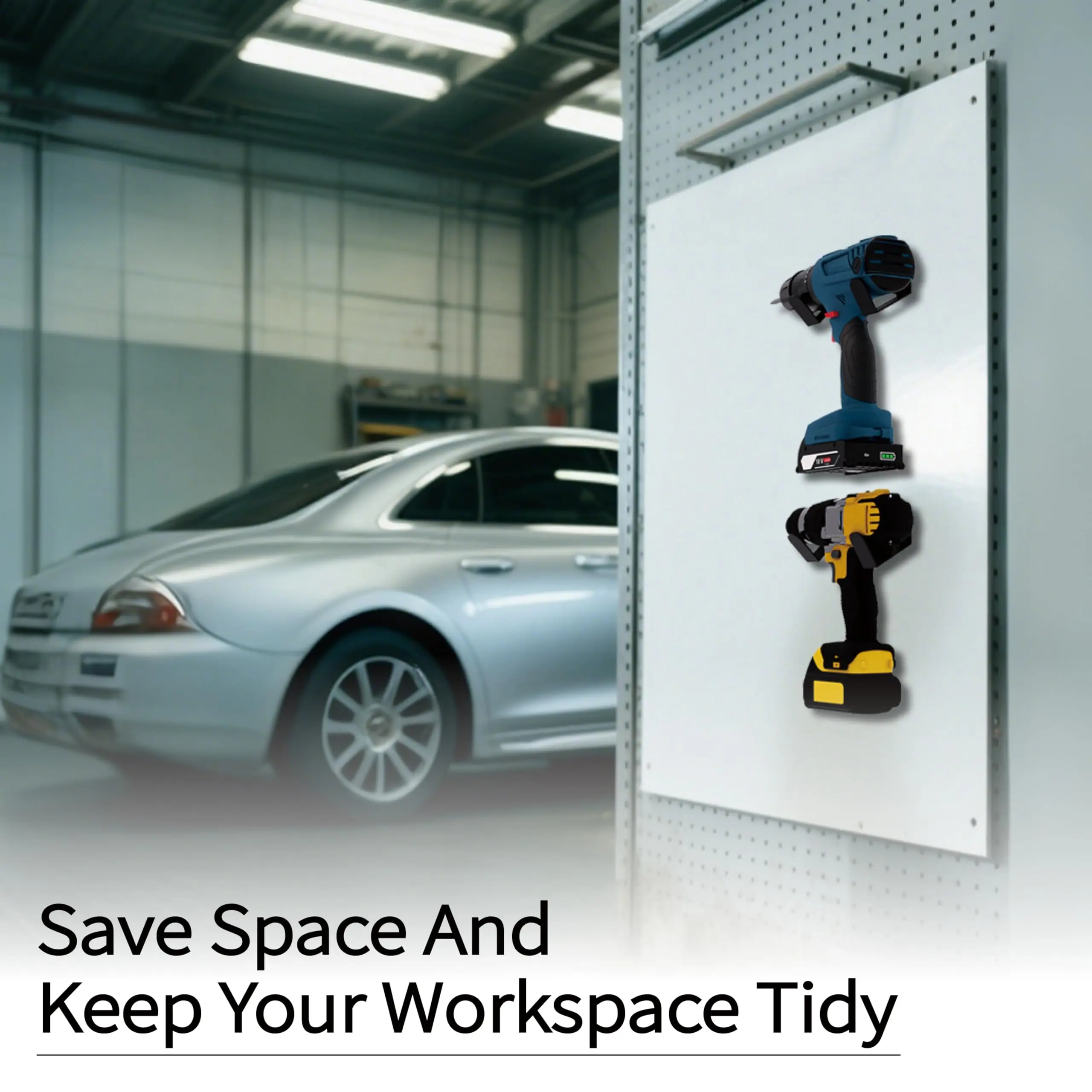 Heavy Duty Steel Wall Mount Drill Holder - Universal Tool Organizer for Easy Access in Garage and Workshop Storage