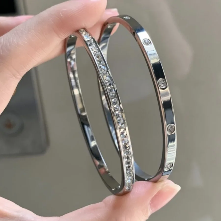 Stainless Steel Bracelet Htpwe Stainless Steel Diamond Ring Stacking Bracelet Women 18k Gold Plated Couple Holiday Gift Fashion Bracelet Party Jewelry