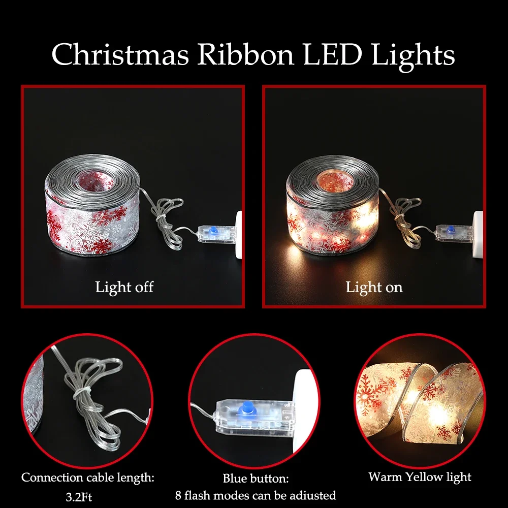 Description Picture 4 of item10M Christmas Snowflake LED Ribbon Light Red Pink Blue Snow Fairy String Light Xmas Tree DIY Bow 2024 New Year Christmas Decor