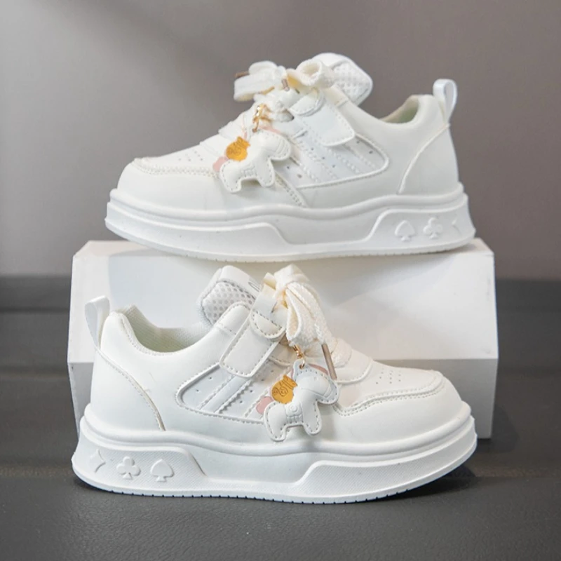Children's PU Leather Non-Slip Casual Sneakers - White Sport Shoes