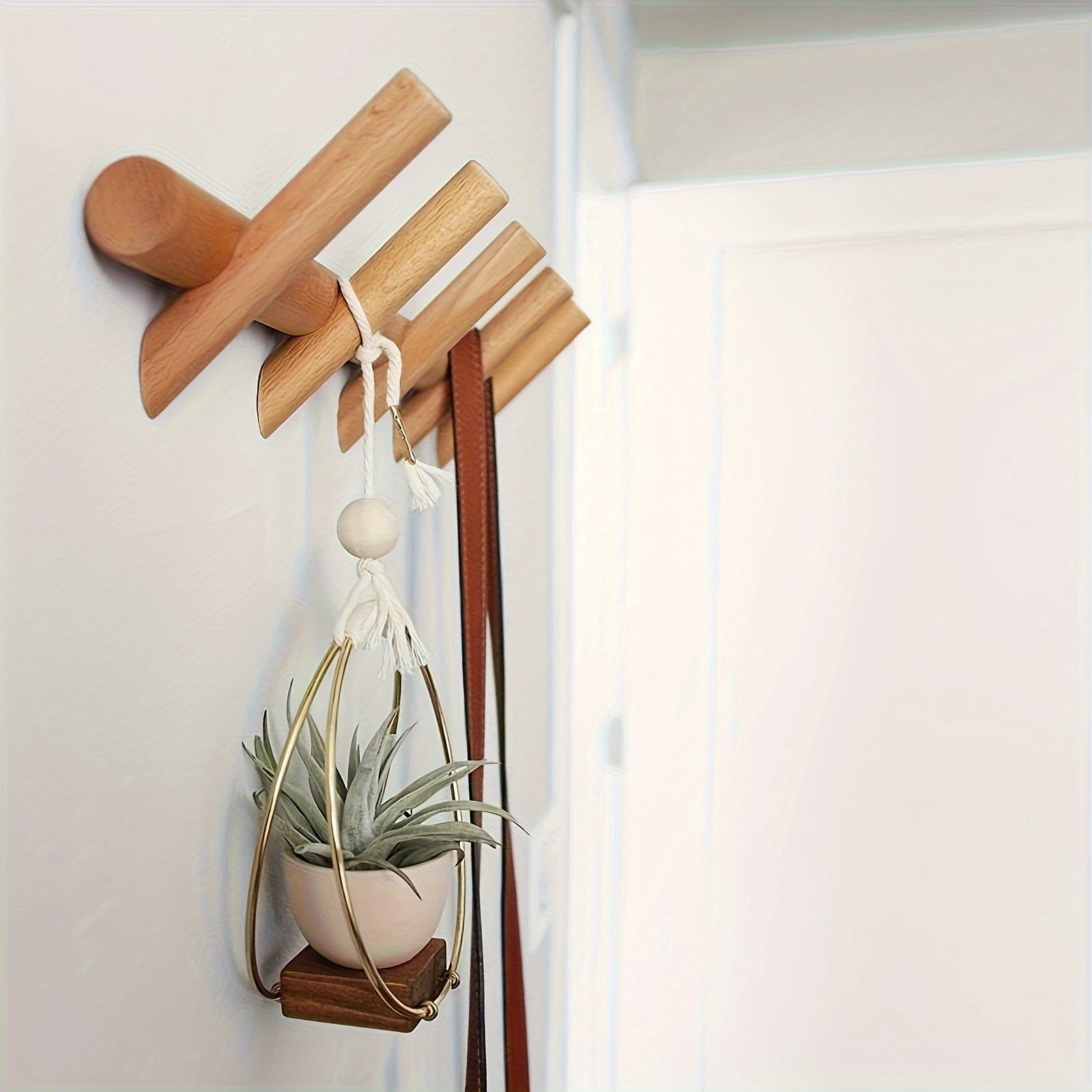 Nordic Solid Wood Coat Rack with 4/5 Hooks Wall Hanging Storage for Clothes Hat Keys Organizer Hanger Hallway Entrance Decor