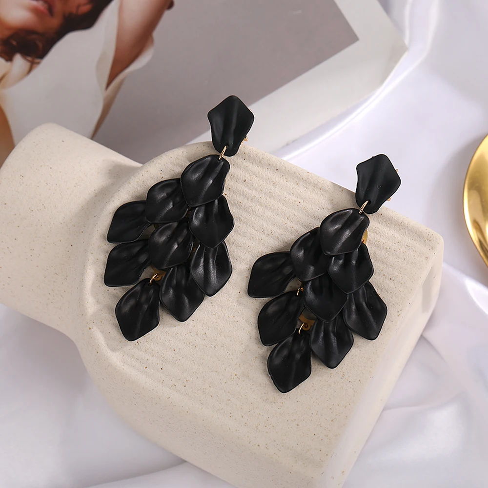 Petal Tassel Clip Earrings For Women
