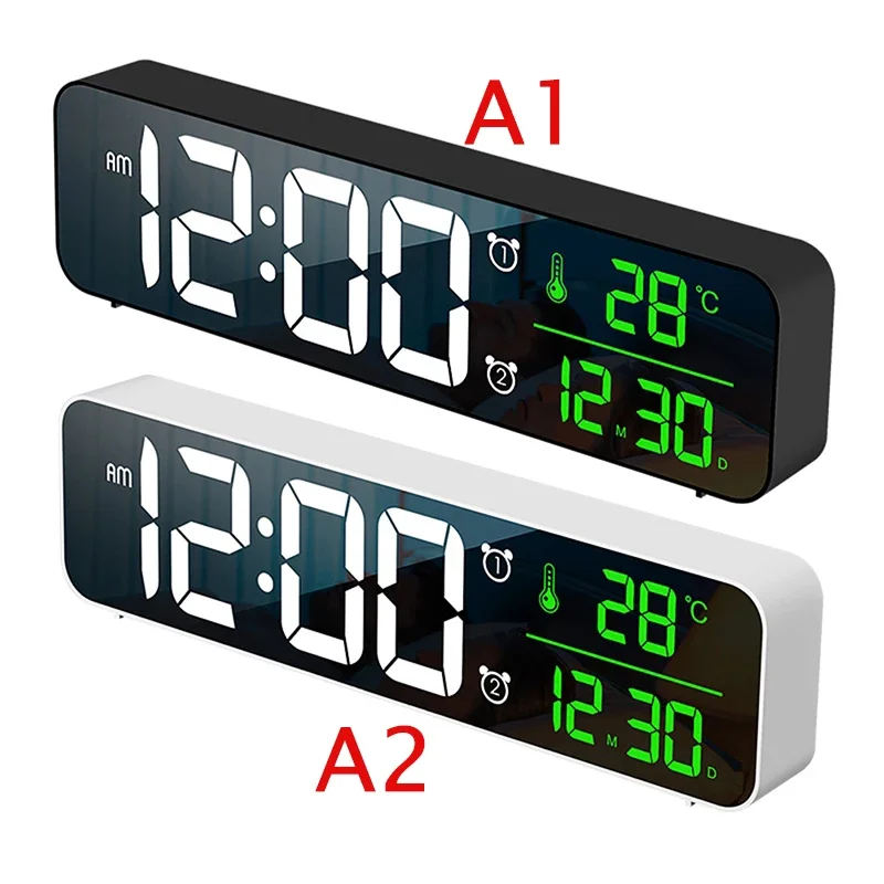LED Digital Alarm Clocks With Snooze Digital Temp Time Music Dual Clock With USB Charger Large Digit Display Brightness Dimmer 4
