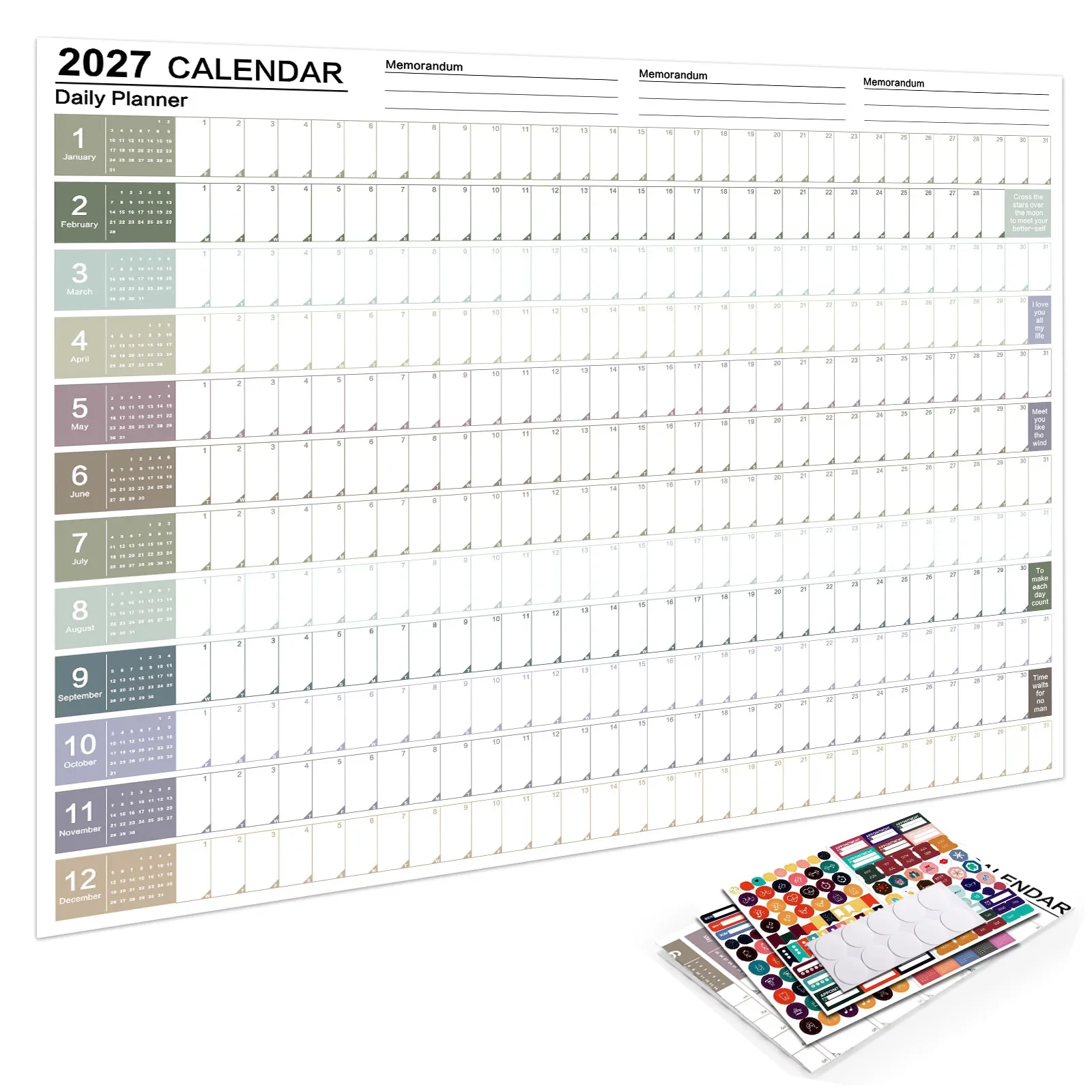 Calendario 2027 Versione Inglese Completa, Calendario da Parete, Planner Creativo e Semplice, Regalo di Natale, Organizzatore di Appuntamenti - immagine 3