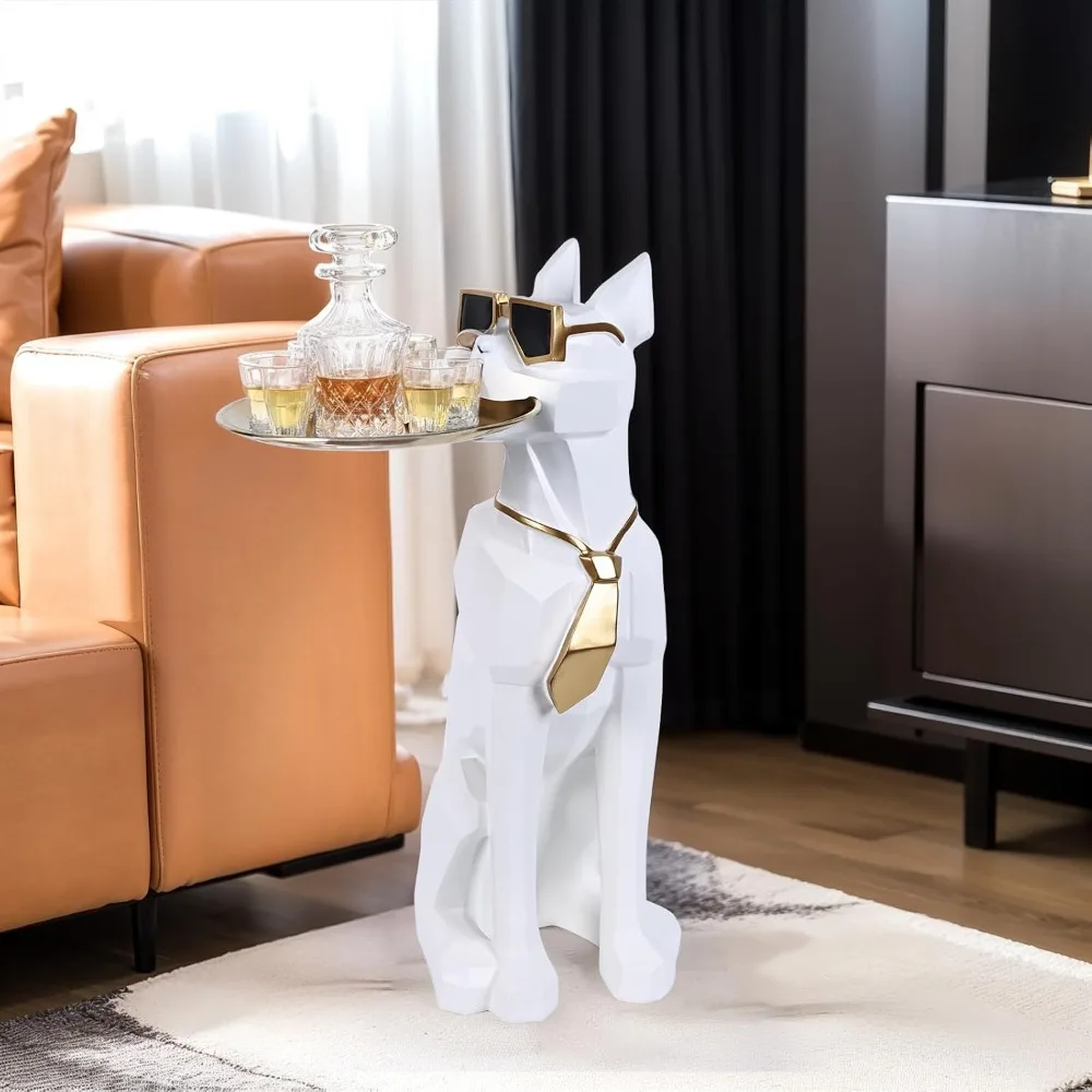 Resin Dog Side Table With Tray, Butler Statue Tissue Box, Accent End Table, Unique Sculpture, Geometric Statue, Funky Furniture