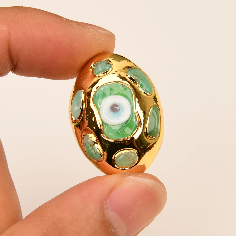APDGG Wholesale 5 Pcs Natural Chrysoprase Oval Egg Shape Eye Beads Gold Plated For Jewelry Making DIY