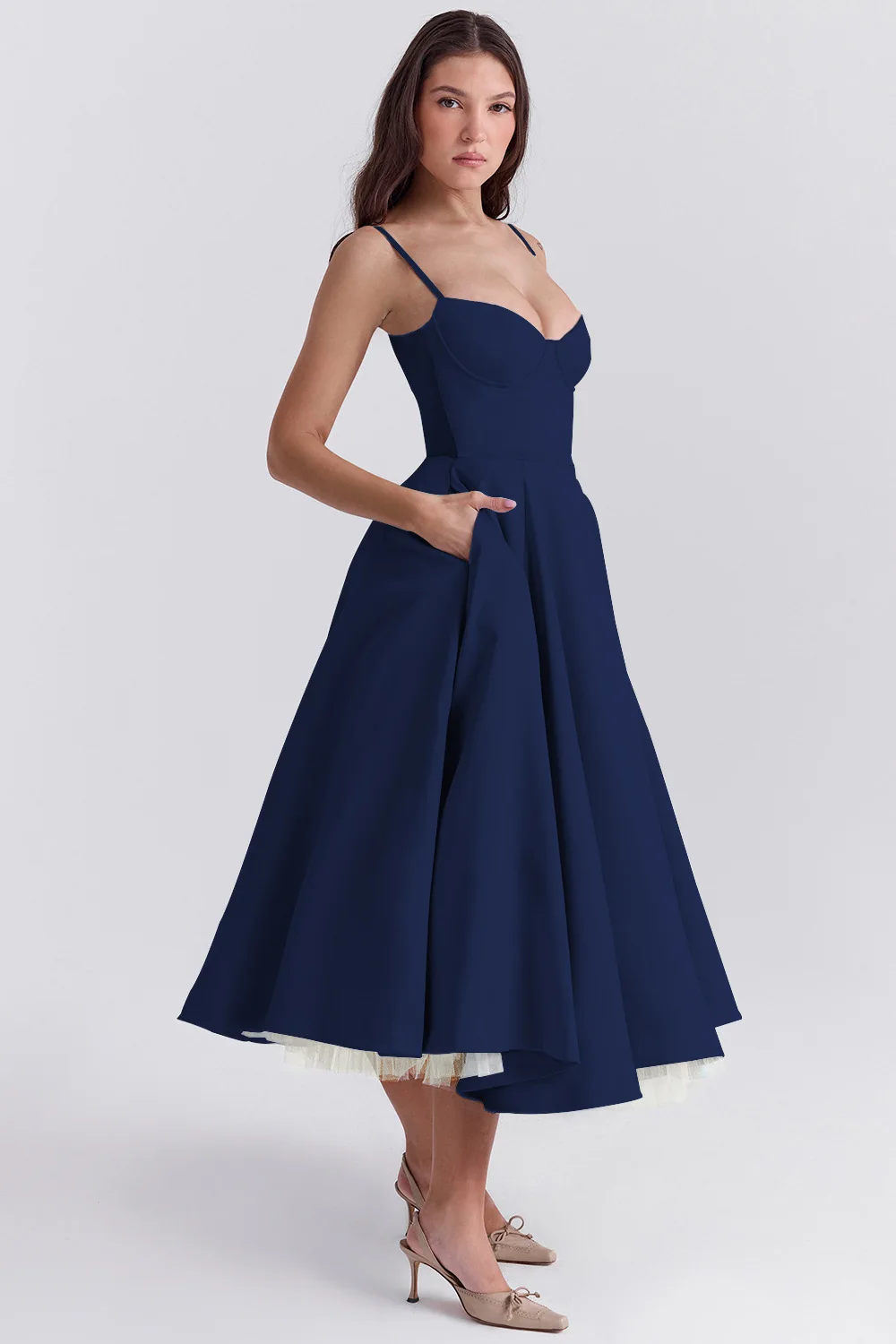 Sexy Suspender Vestidos French High-waisted Solid Color Printed Long Robe Casual Vacation Party Nightclub Business Elegant Dress