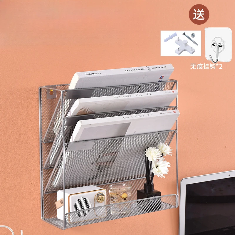 Wall Mounted Multifunctional File Rack Metal Multi-layer Folder Organization Shelf Office Supplies Magazine Bookshelf