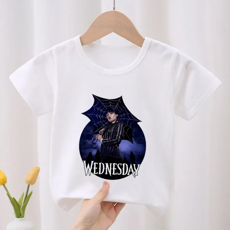 Hot Serials Wednesday Addams Kid Cotton T-shirt Fashion Children's Clothes Summer Baby Girls Clothing Boys Short Sleeve T Shirts 4