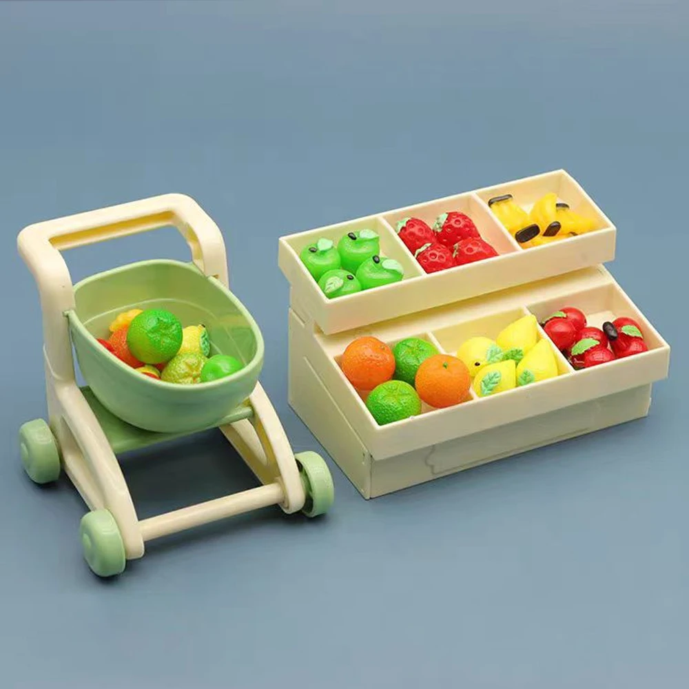 1/12 Dollhouse Shopping Basket Supermarket Cart Cash Register Miniature Furniture Kitchen Toy  Refrigerator Shelve Model Gift 4