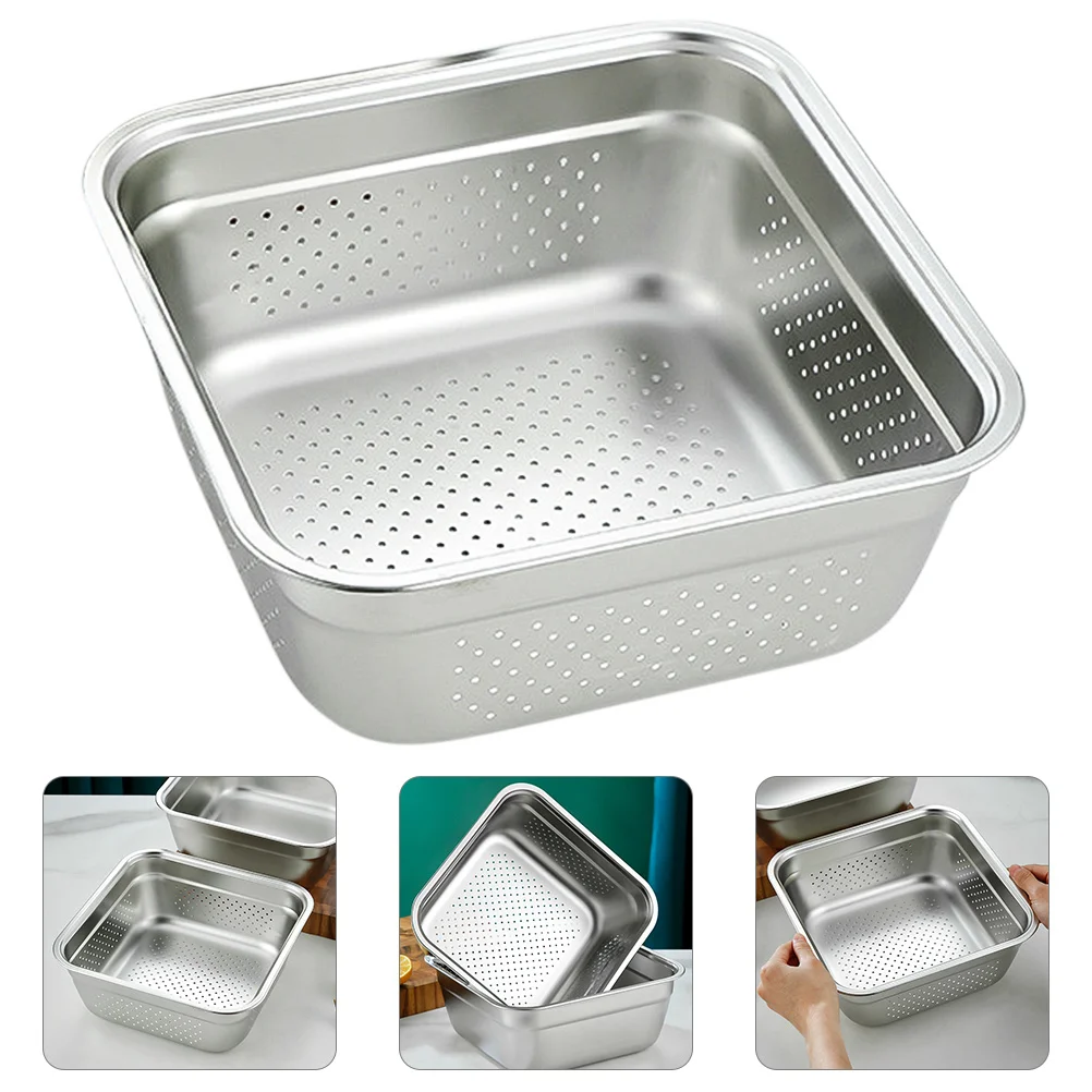 

Stainless Steel Rice Strainer Basin Drain Basket Colanders Vegetable Draining Metal
