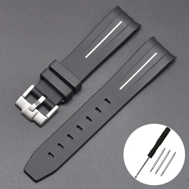 20mm Curved End Waterproof Rubber Sports Watch Strap