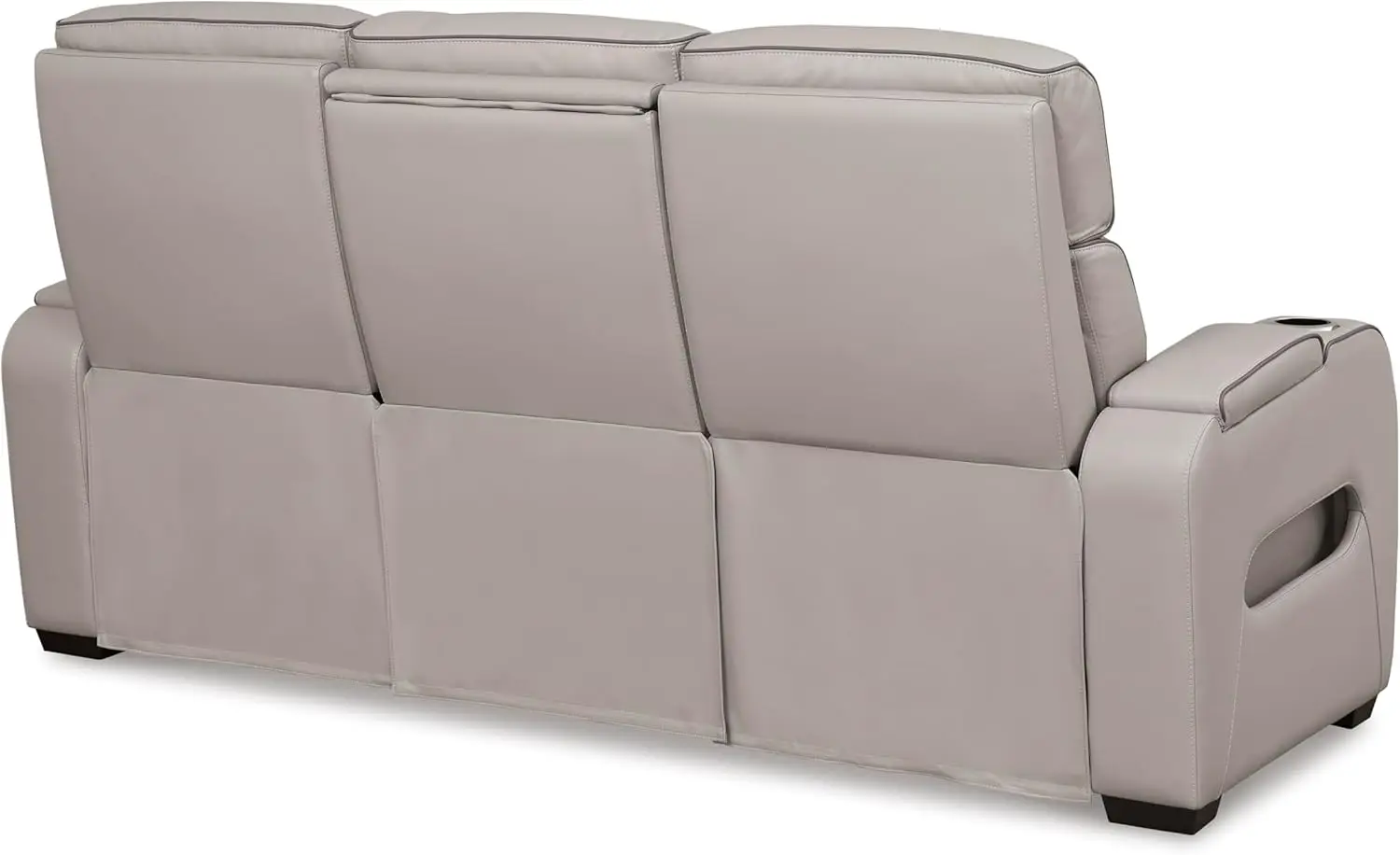 Boyington Contemporary Leather Match Power Reclining Sofa with USB Charging Ports LED Lights and Adjustable Headrest, Light Gray