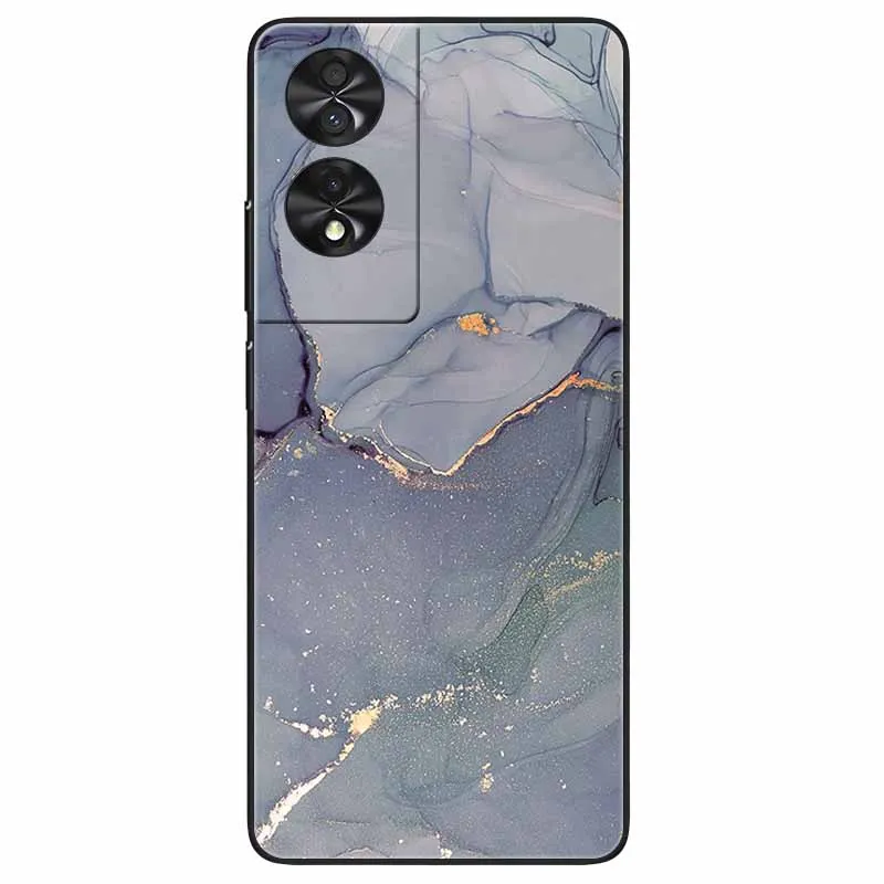 Marble Silicone TPU Phone Case - Soft Black Cover, 6.78''