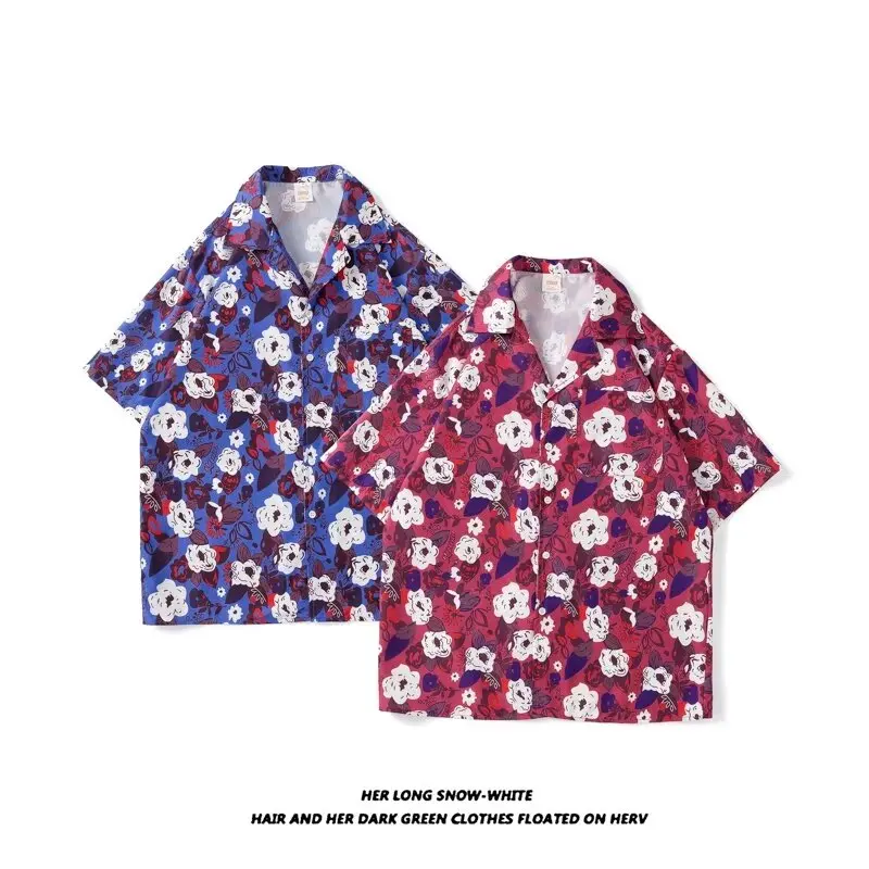 

2024 рубашки с принтом женская одежда мешковатые винтажные эстетичные Летние Гавайские личные Харадзюку унисекс японские подростковые высокие уличные 044