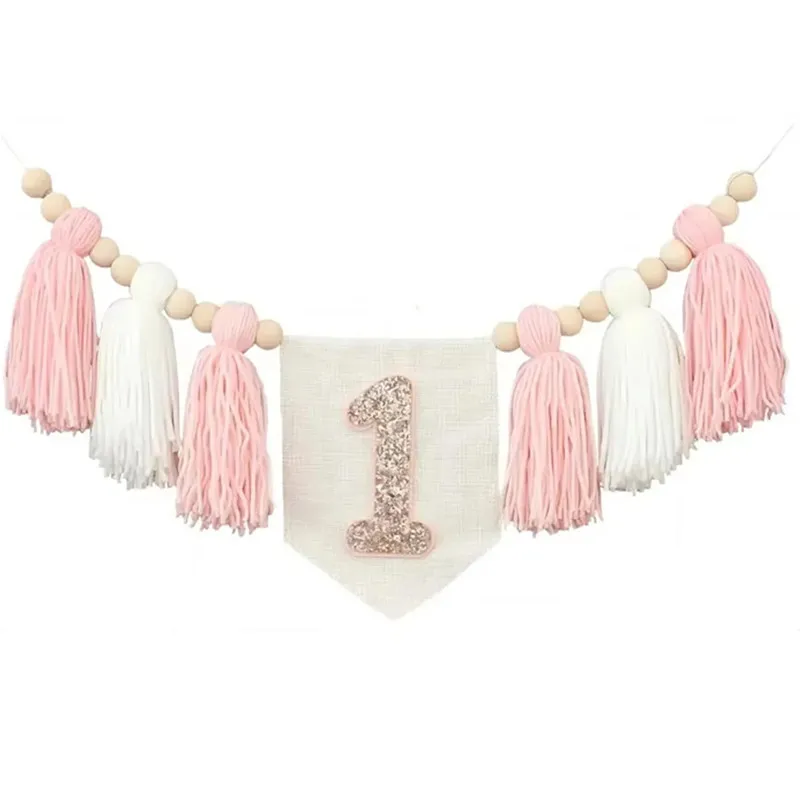 1st Kids Birthday Pink Highchair Garland One Party Blue Cream Banner Backdrops Decoration Burlap First Flag Hanging Party Decorations Birthday Banner