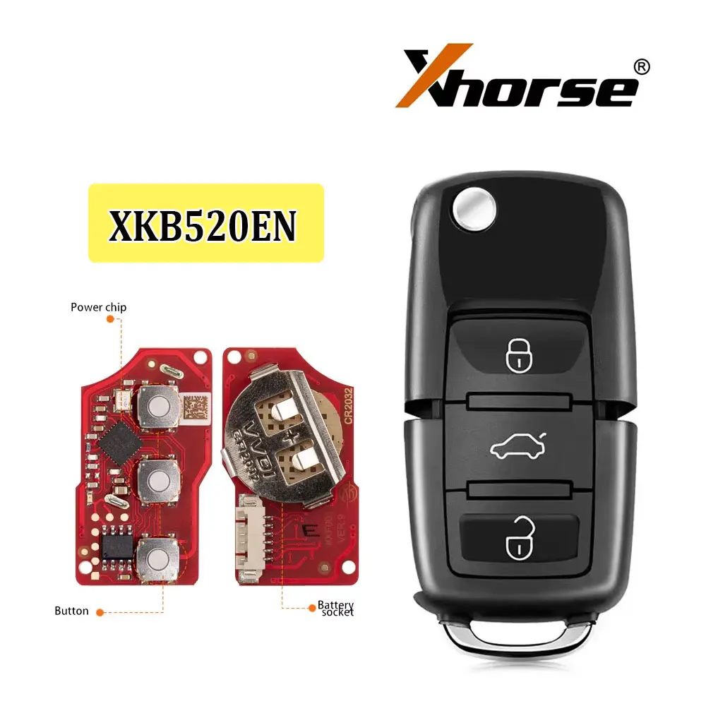 5PCS Xhorse XKB520EN Universal Remote Key รุ่นที่สองแทนที่ XKB501EN สําหรับ VW B5 พลิก 3 ปุ่ม Remote Key