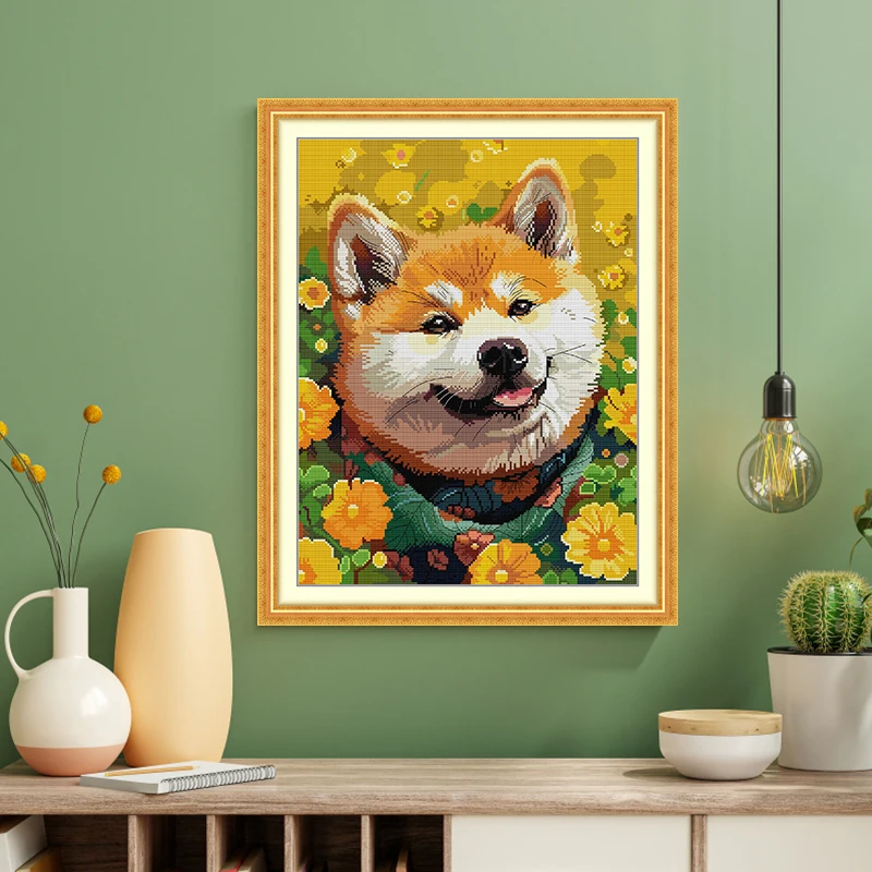 Joy Sunday Kreuzstich-Set, Akita-Hund, HD-Muster, gezählt, bedruckter Stoff, Leinwand, Kunsthandwerk, Aida, 16/14/11 CT, DIY-Stickset, neu – Detail 4