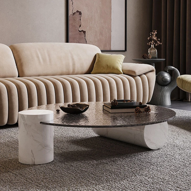 

Italian Minimalist Silent Style Living Room Coffee Table Designer Nordic Water Ripple Tempered Glass Marble round Tea Table