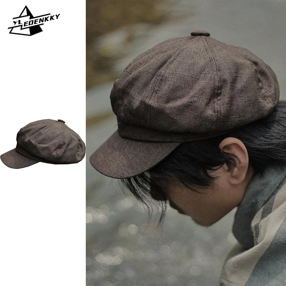 

INS Vintage Octagonal Hat Men Women Street Casual Newsboy Hat Harajuku Solid Color Thin Painter Hat Artistic Distressed Berets