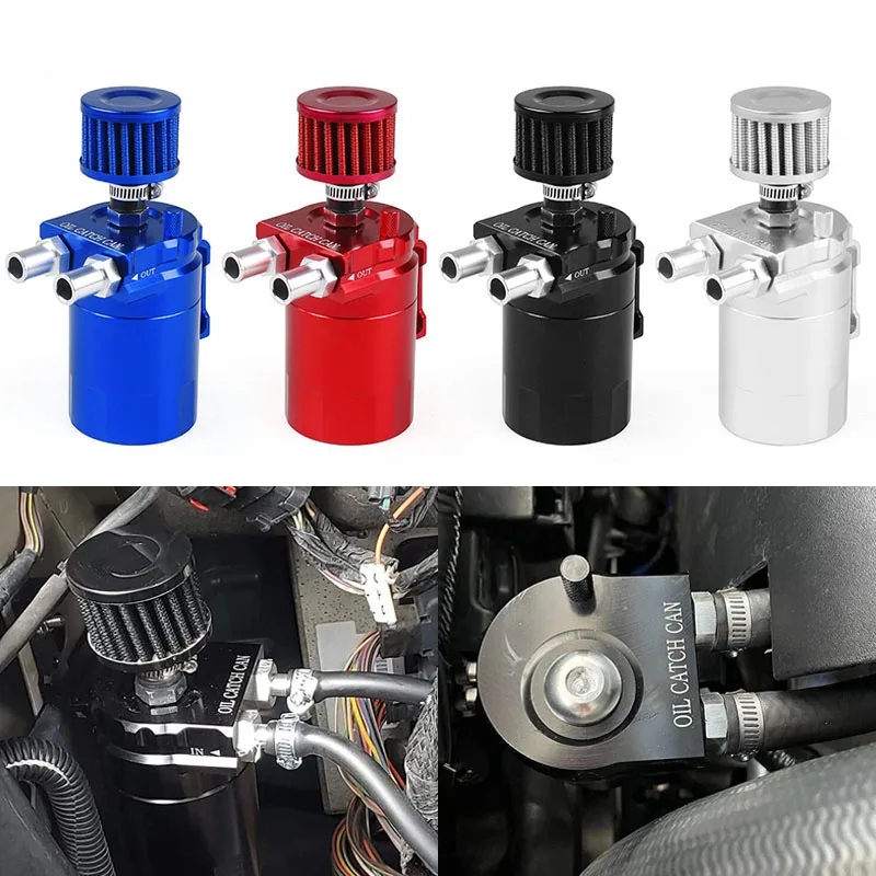 Universal Baffled Aluminum Oil Catch Can Reservoir Tank with Mini Breather Filter and Oil Dipstick