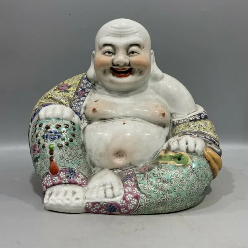 

8.3" Antique Qing dynasty Porcelain marked famille rose Maitreya Buddha statue