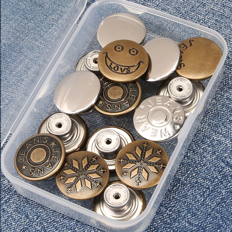 10PCS Detachable Retro Metal Buttons Snap Fastener Pants Pin for Jeans  Retractable Button Sewing-Free Buckles Fit Reduce Waist