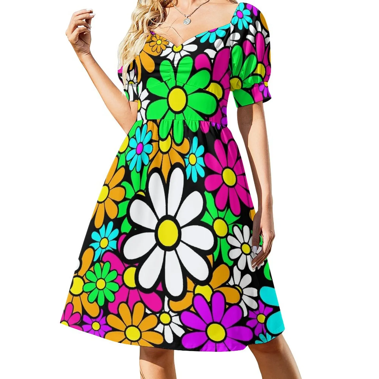 

Retro Happy Daisy Daisies Flowers Happy Flowers Pattern Dress summer women's suit Women's summer dresses